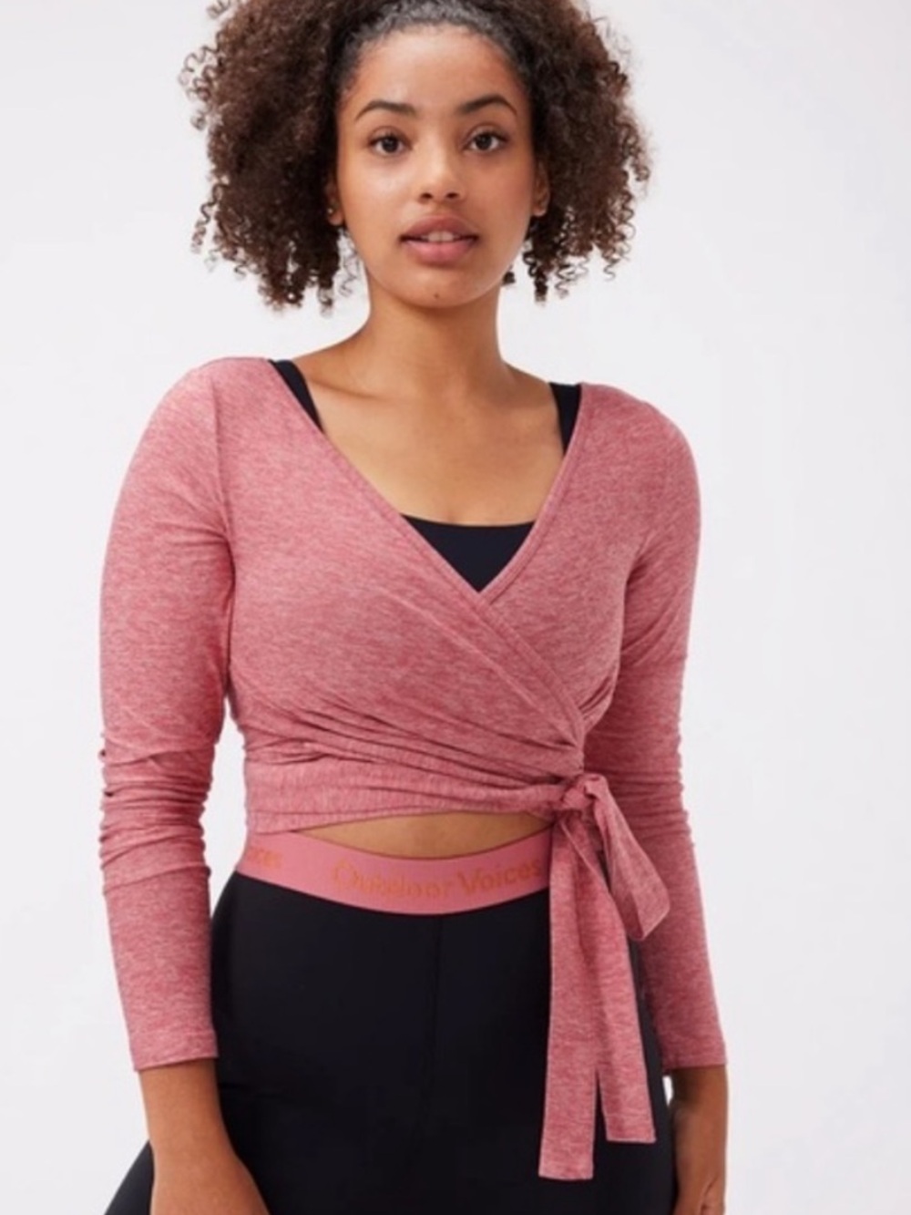 Outdoor Voices Wrap Crop Top in Heather Gray